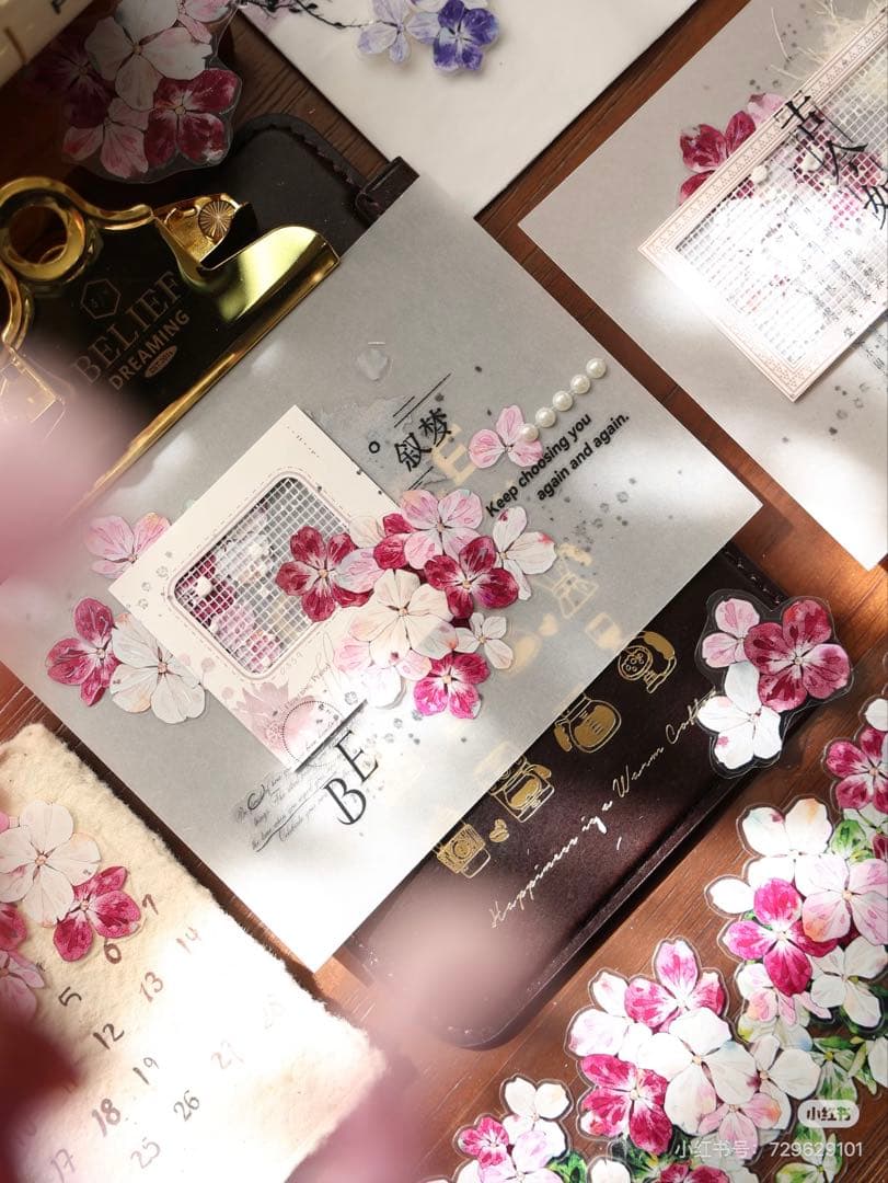 【9486】海外　6m巻　貝殻光カッティングマスキングテープ　お花装飾系