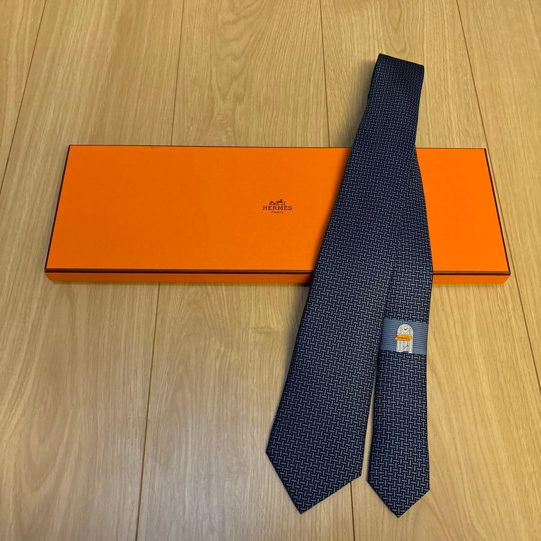 HERMES ネクタイ ブルー系(H柄) #美品