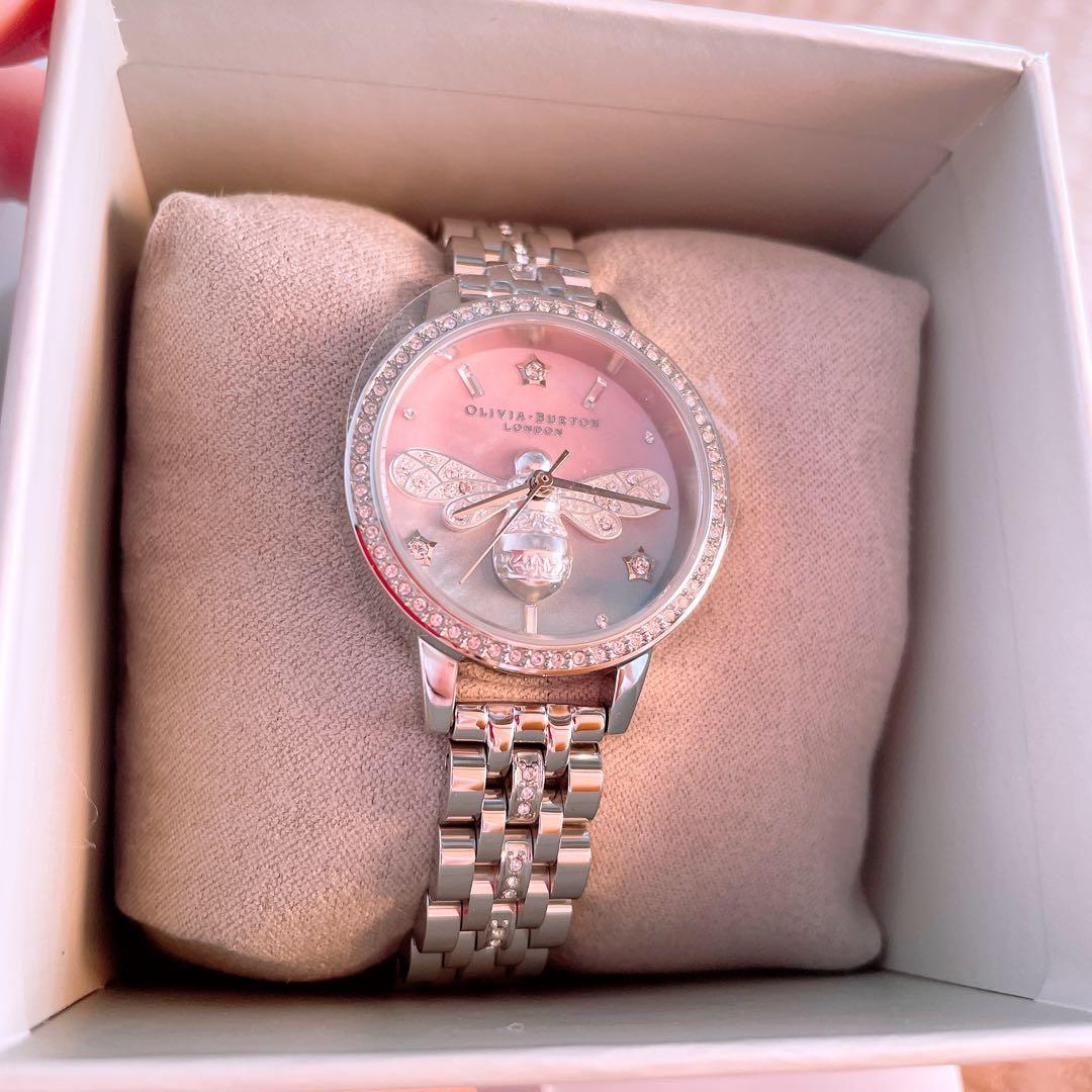 【rii】スパークルビーピンクトゥセージマザーオブパールダイアルシルバー