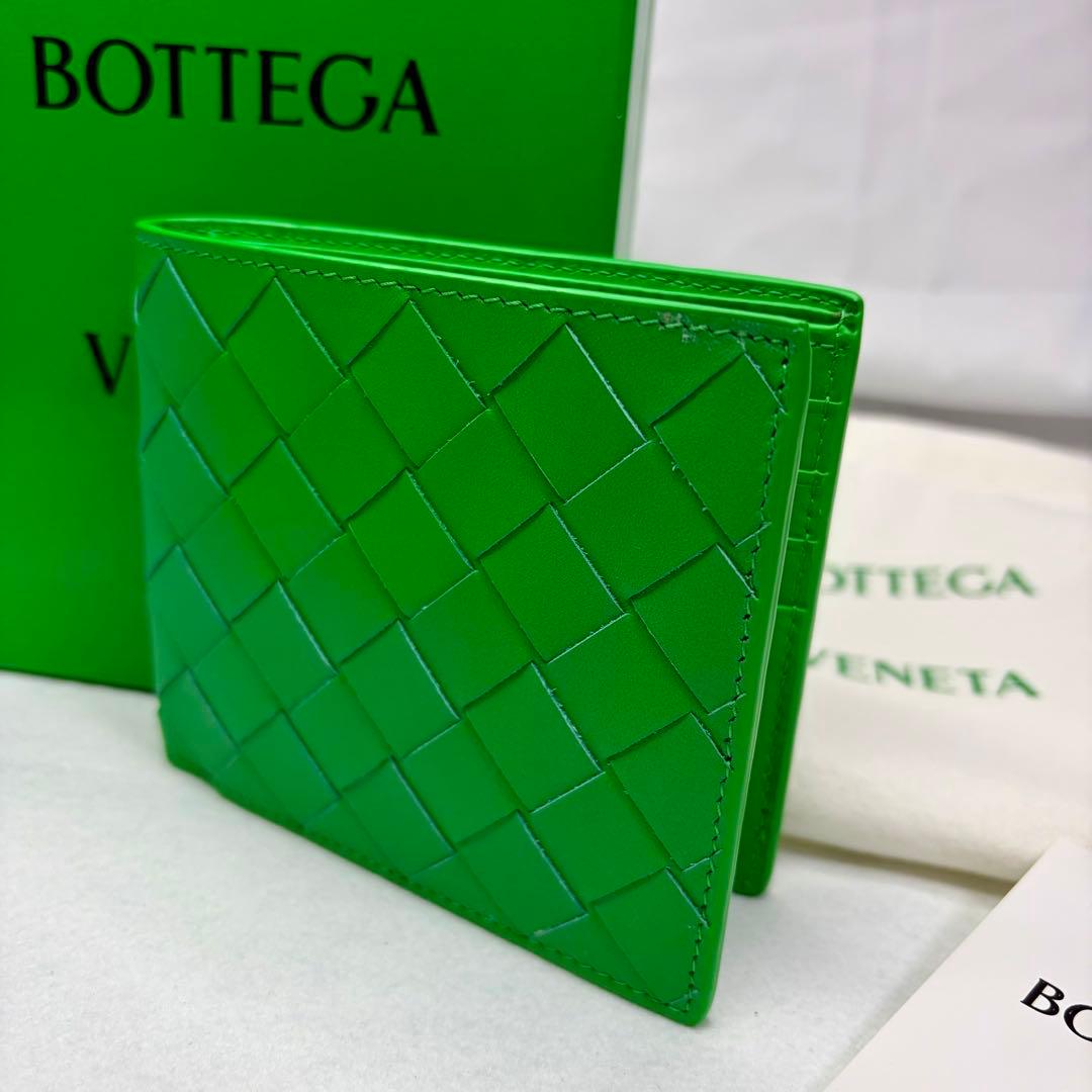 BOTTEGAVENETA 札入れ 二つ折り財布 カーフ グリーン