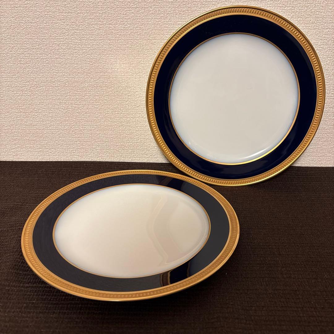 大倉陶園　ロイヤルブルー　瑠璃クラウンエンボス　ディナープレート　25.5cm