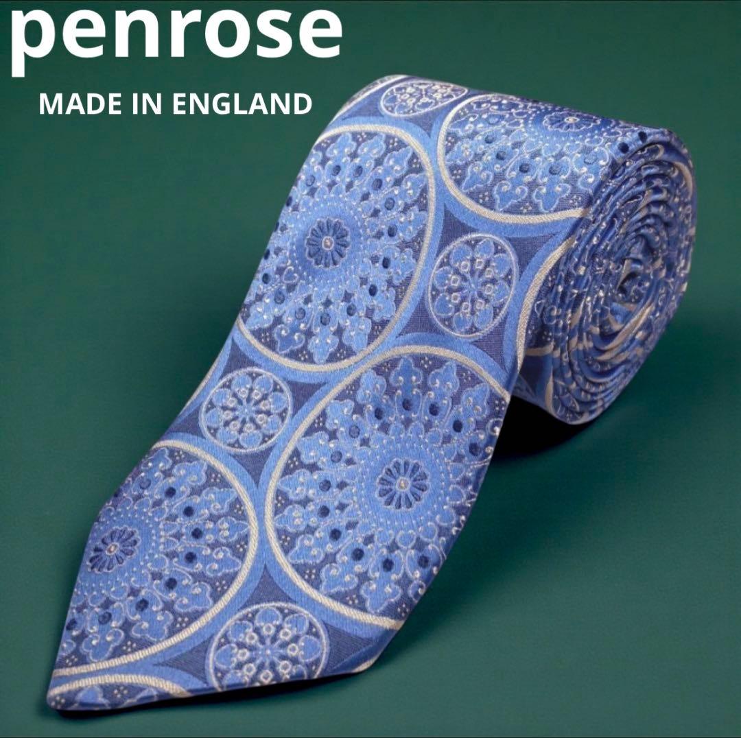 【英国製◆リッチな光沢感】Penroseペンローズ シルクネクタイ134大輪青花