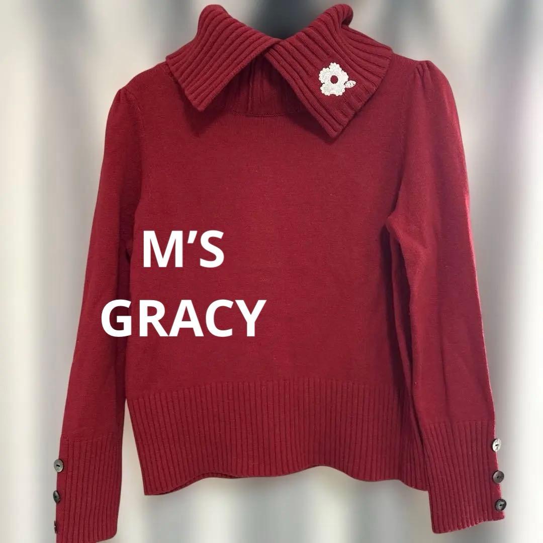 M’S GRACY 赤色リブ襟ニットセーター
