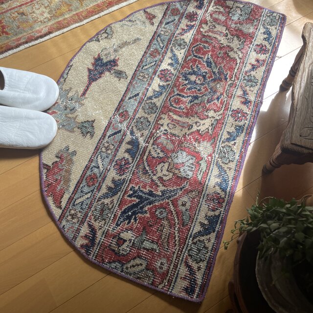 sale】 48.5×77 ハーフラウンドラグ 半月型 ボタニカル トルコ