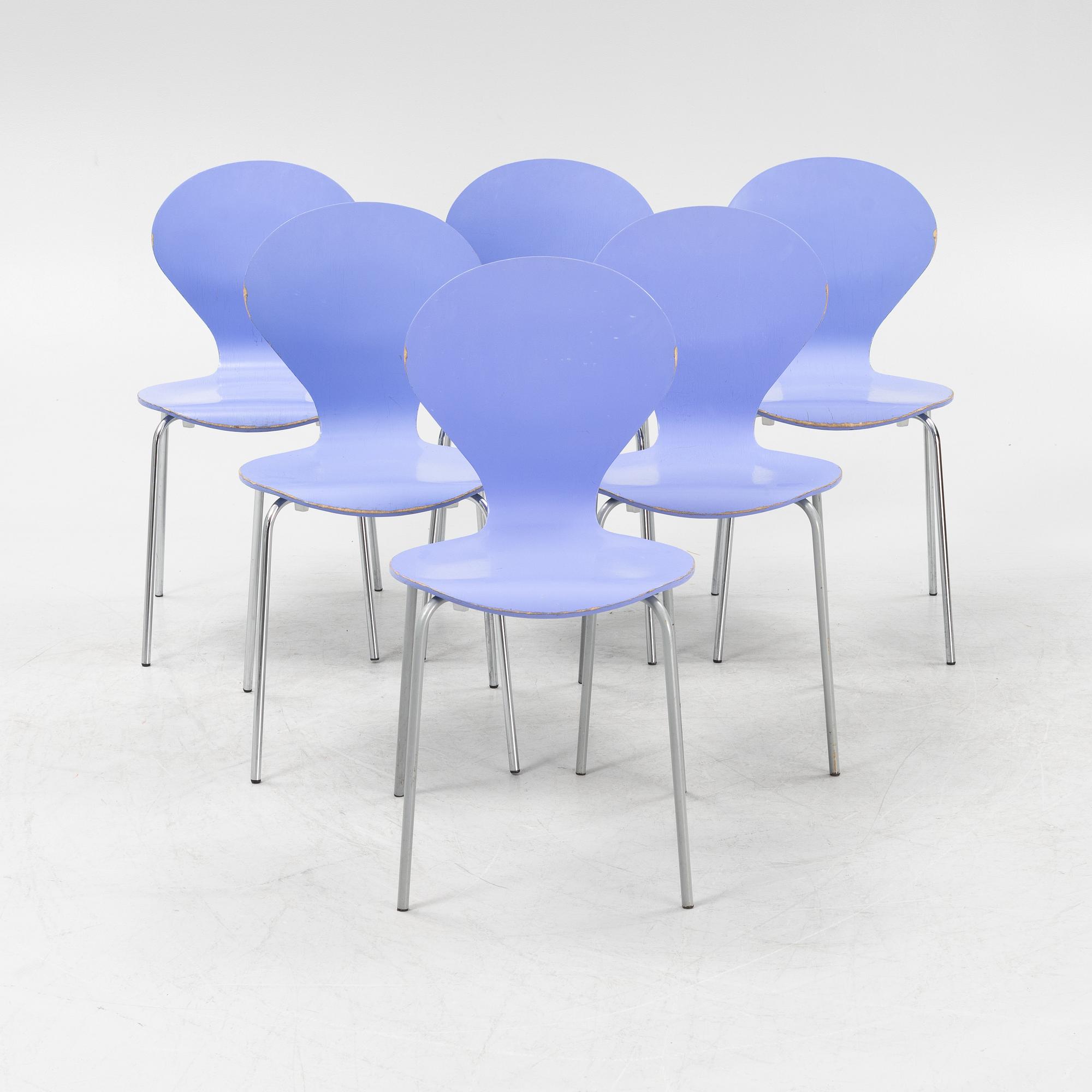 Erik Ole Jørgensen, six stackable 'Rondo' chairs, Danerka, Denmark
