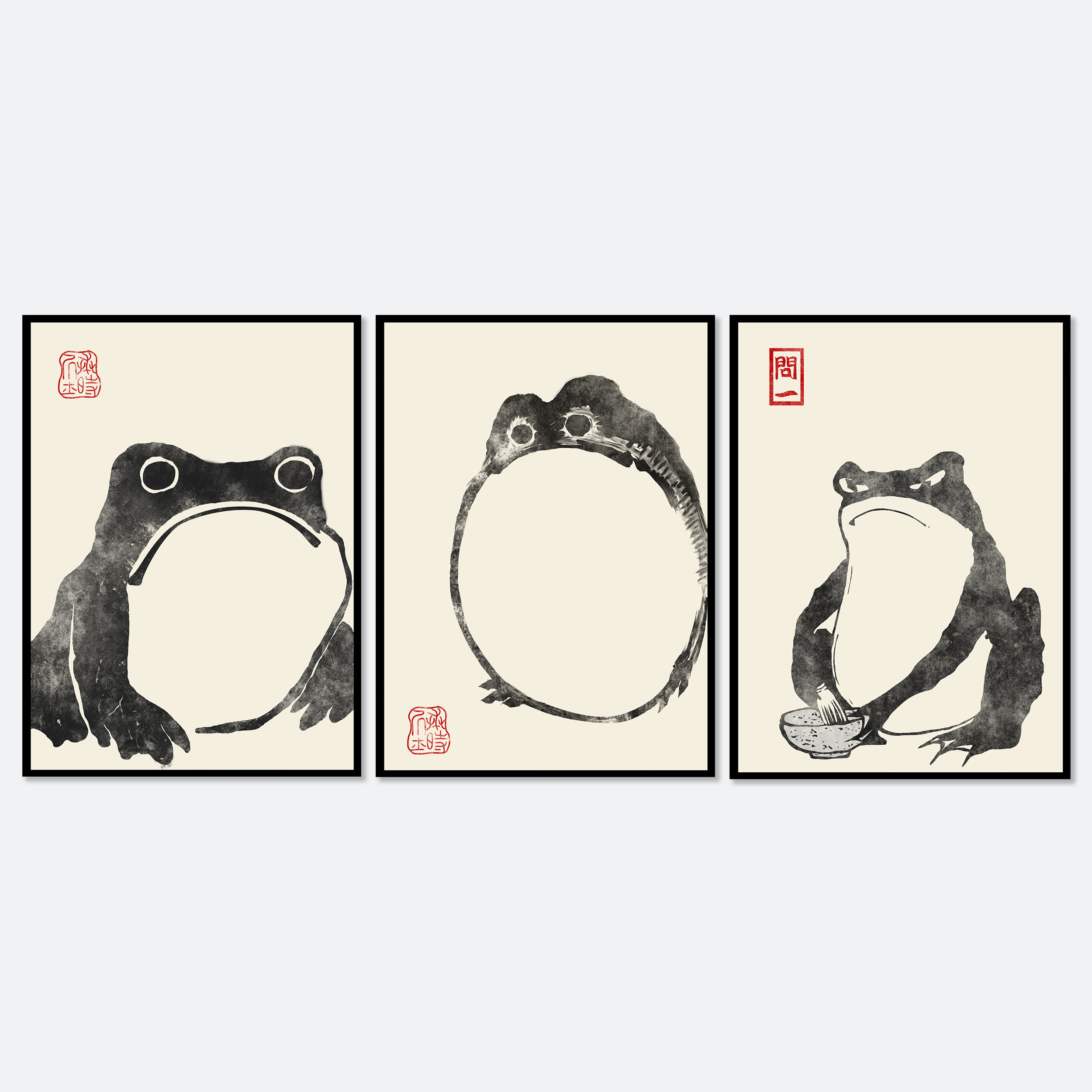 日本の蛙 松本奉時 ヒキガエル 木版画 3枚セット | 日本のアート、日本