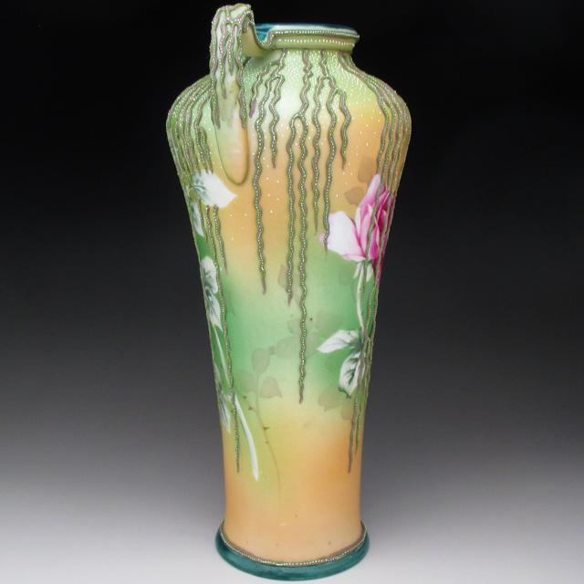ノリタケ オールドノリタケ 盛り上げ柳 薔薇絵 花瓶 壺 25cm