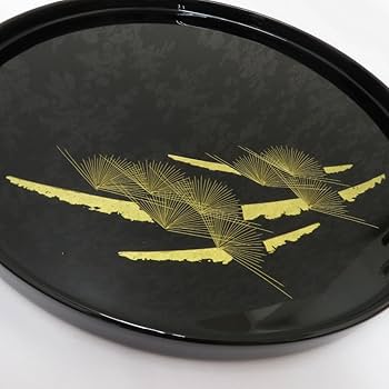 Amazon.co.jp: 前古孝人 輪島塗 丸盆 平盆 お盆 漆器 黒 能登輪島 沈金