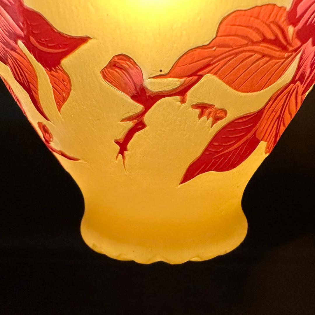 エミールガレ 一灯吊りランプ 林檎紋 カメオ彫り 被せガラス 高さ