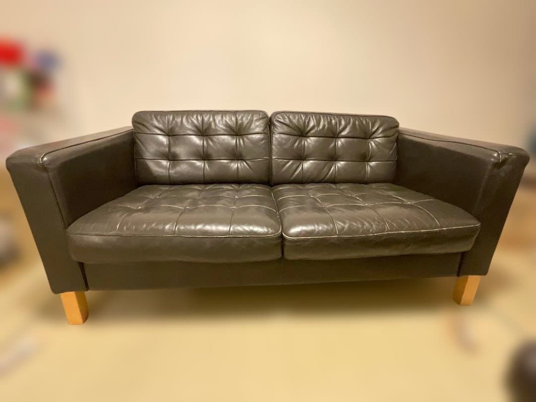 中古 IKEA 本革ダークブラウン レザー 2人掛けソファ(オットマン併売) 引取前提横浜市 IKEA 本革ダークブラウン2人掛けソファ(オットマン併売