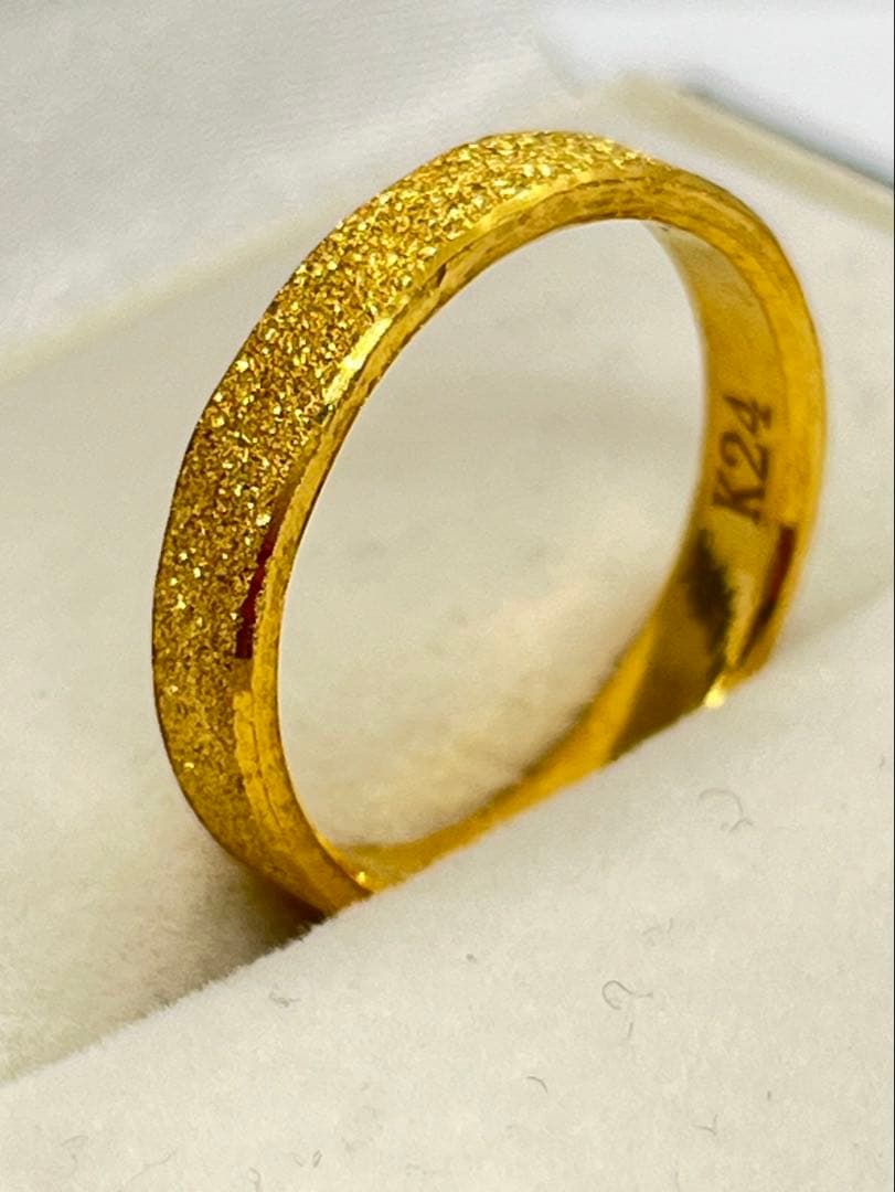 まりK24 純金平打ちグロスリング 5.0g刻印あり ハンドメイド 24金 K24 純金 リング 指輪 ゴールド 豪華 平打ち デザイン 約4.7g(10