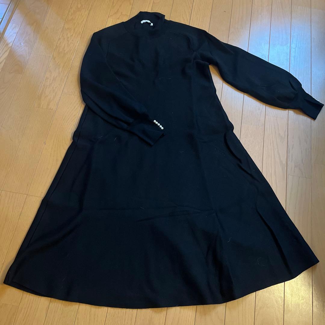 『美品』アナイ　ANAYI ワンピース　Aライン　パール　黒　ニット　ボールジィ