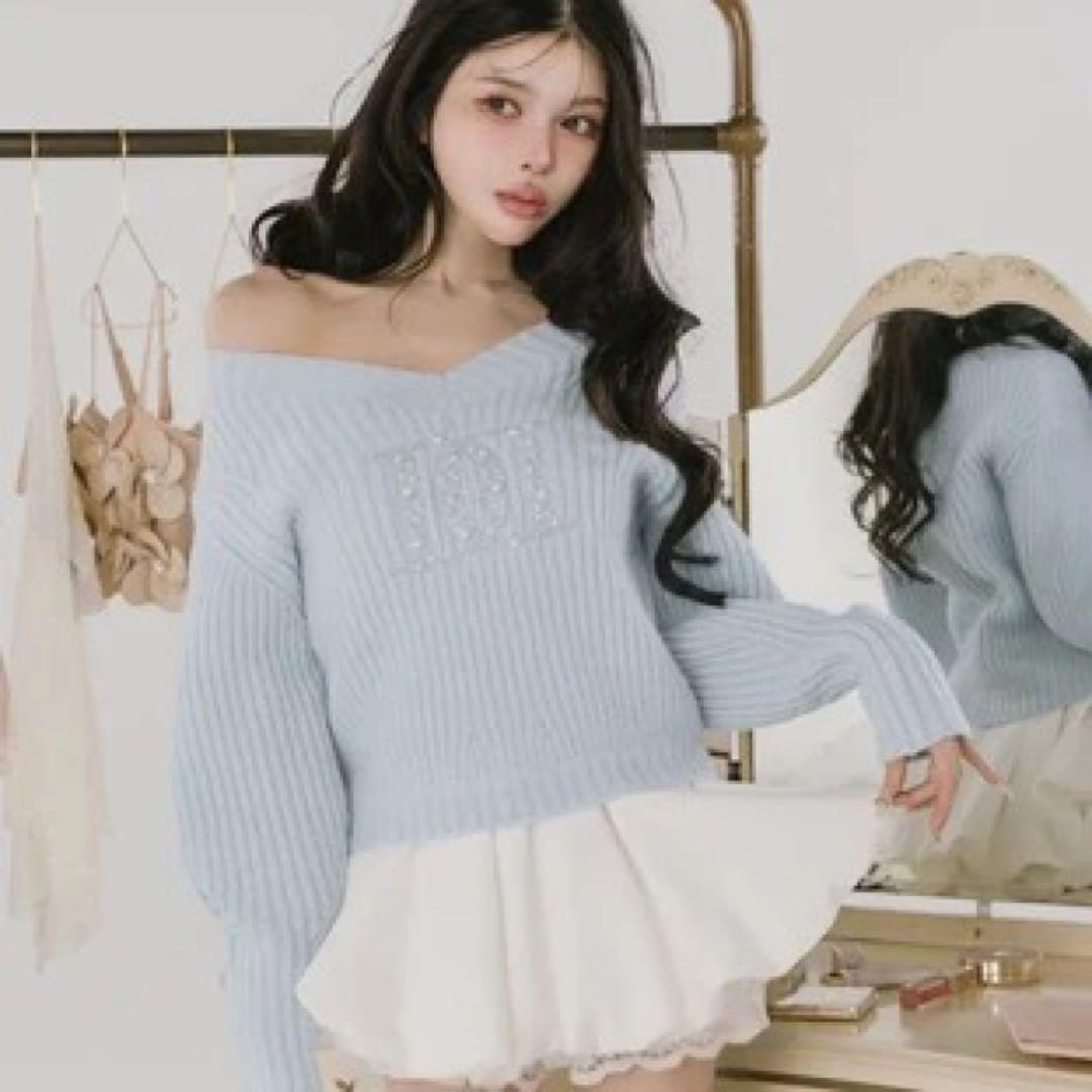 ファンシービーズDDロゴボリュームニットトップス　ダーリッチ