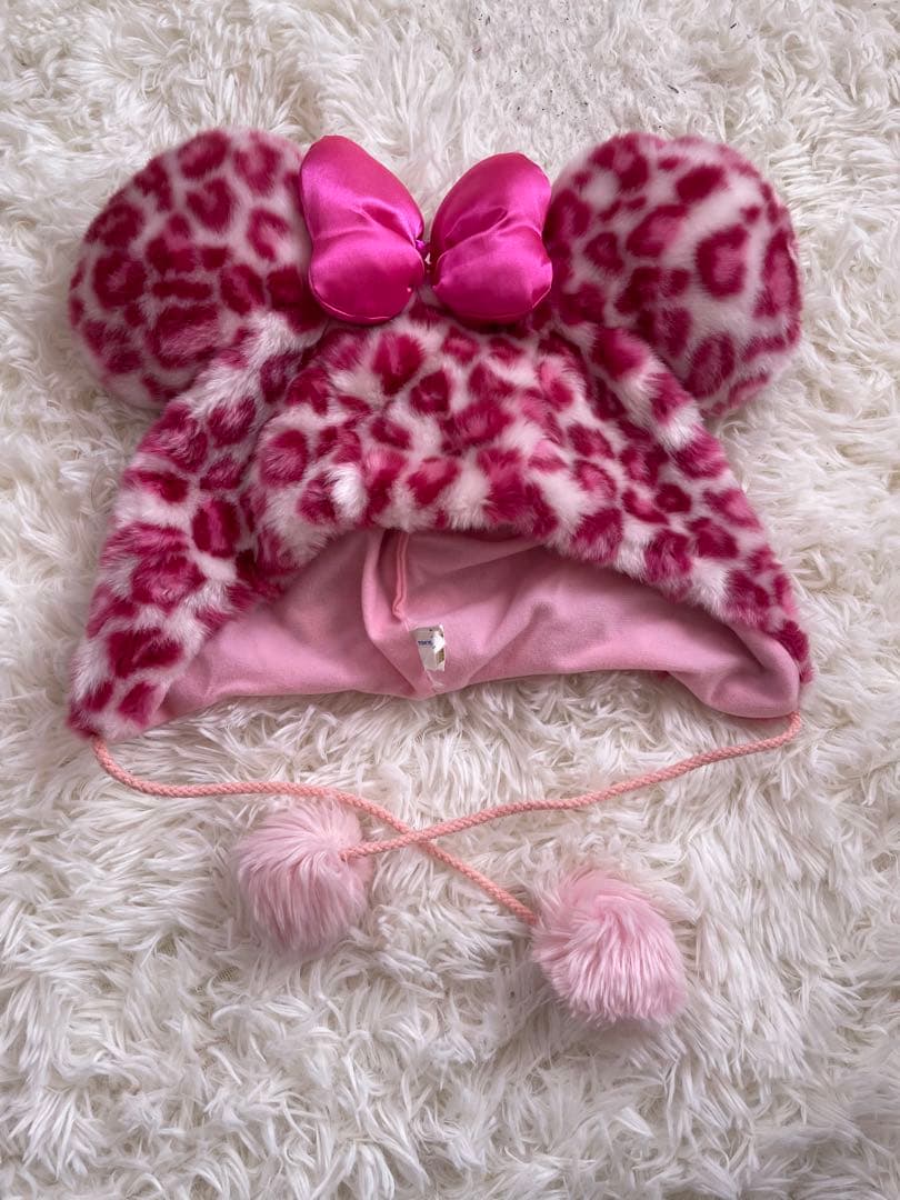 ディズニー ミニー　ヒョウ柄　ファンキャップ　ピンク