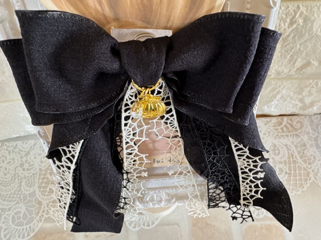 ハロウィンリボンヘアゴムNo.18☆ファブリック☆シフォンリボン☆ブラック