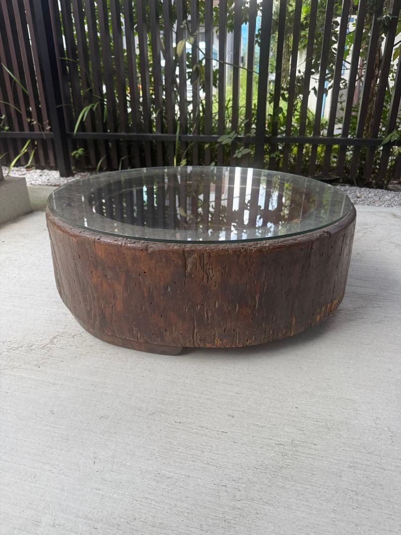 火鉢ガラステーブル　ビンテージ