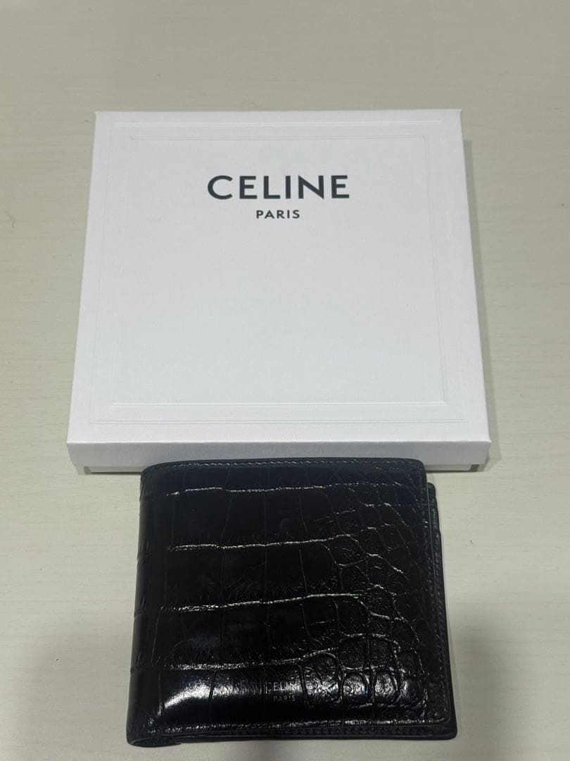 CELINE セリーヌ クロコ メンズ ブラック 二つ折り 財布 小銭入れあり
