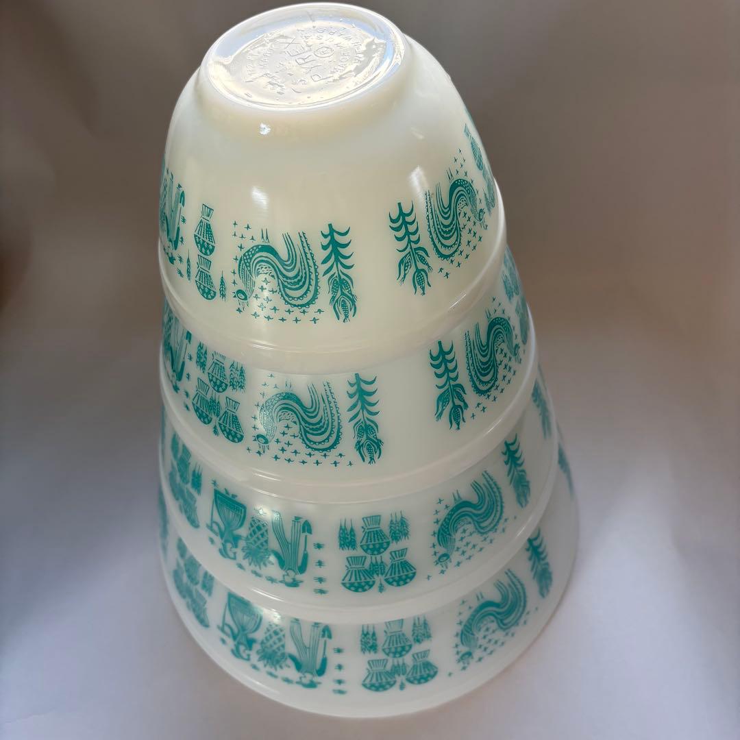 オールドパイレックス　アーミッシュ柄ミキシングボウル　フルセット4点