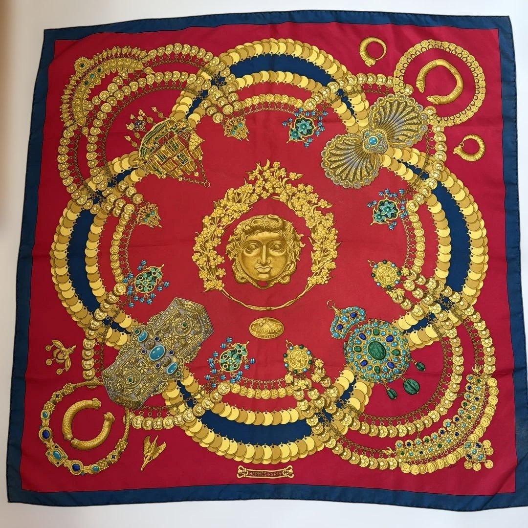 Hermès シルクスカーフ 赤と青