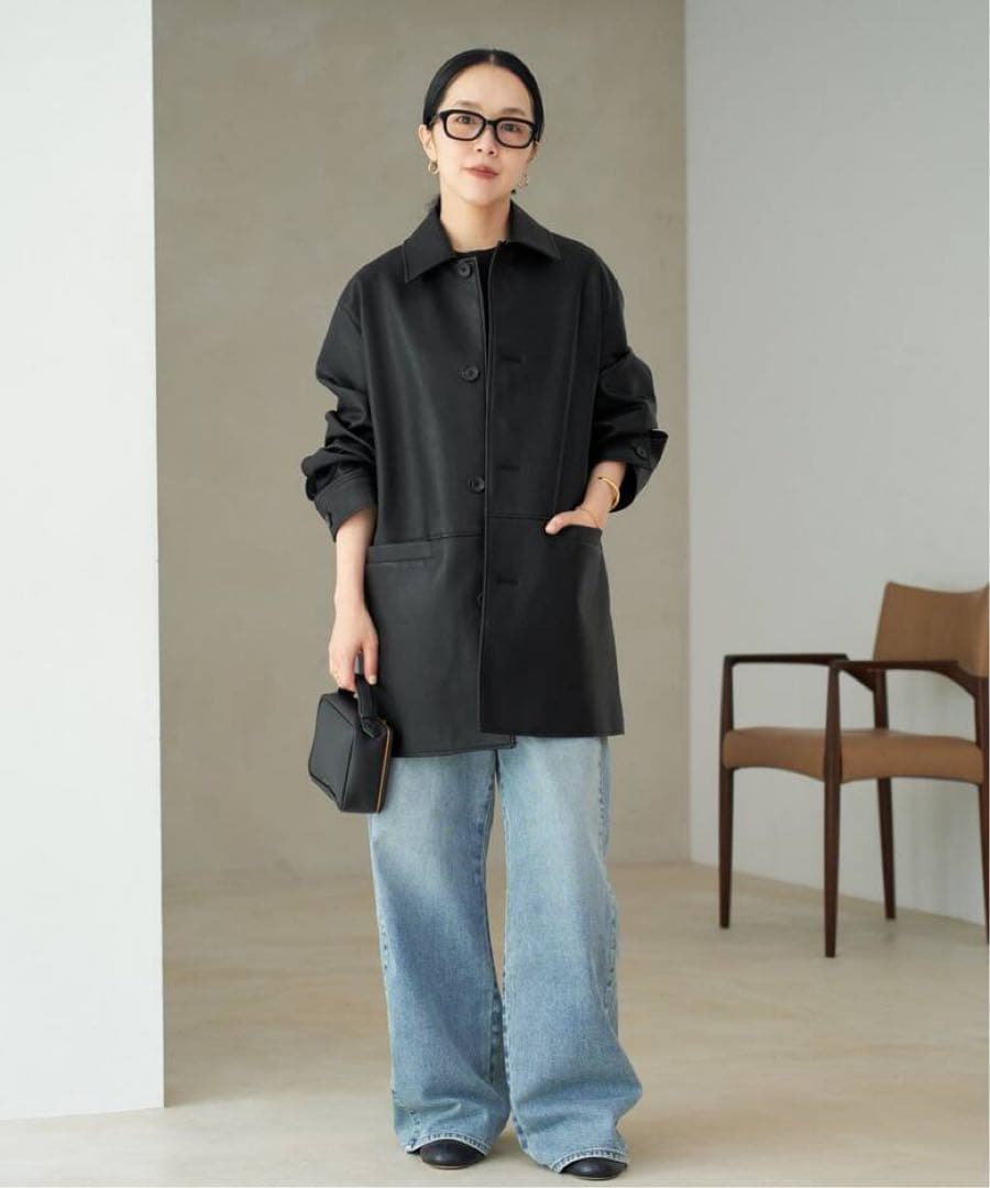 Plage Leather Like Car コート ブラック　 38