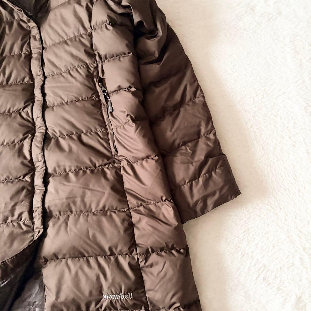 5552 美品✨ モンベル トラベルダウンロングコート L ブラウン 収納袋付き