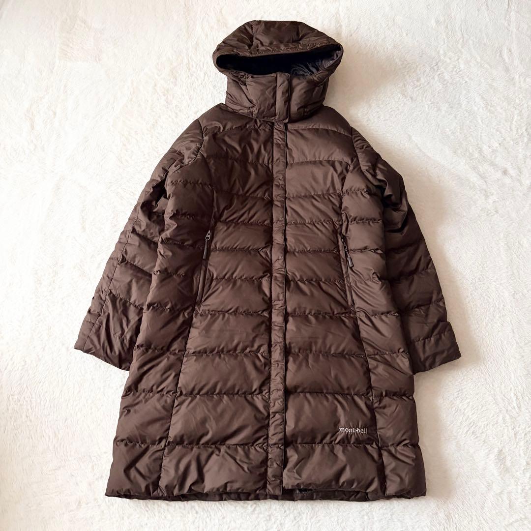 5552 美品✨ モンベル トラベルダウンロングコート L ブラウン 収納袋付き