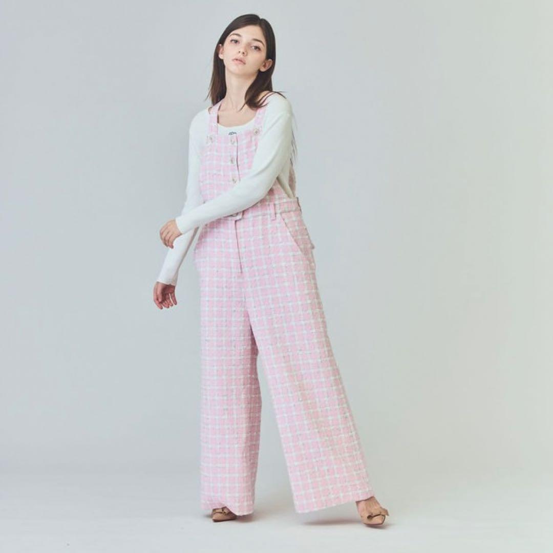 【極美品】グレースクラス サロペット ツイード チェック ピンク 36