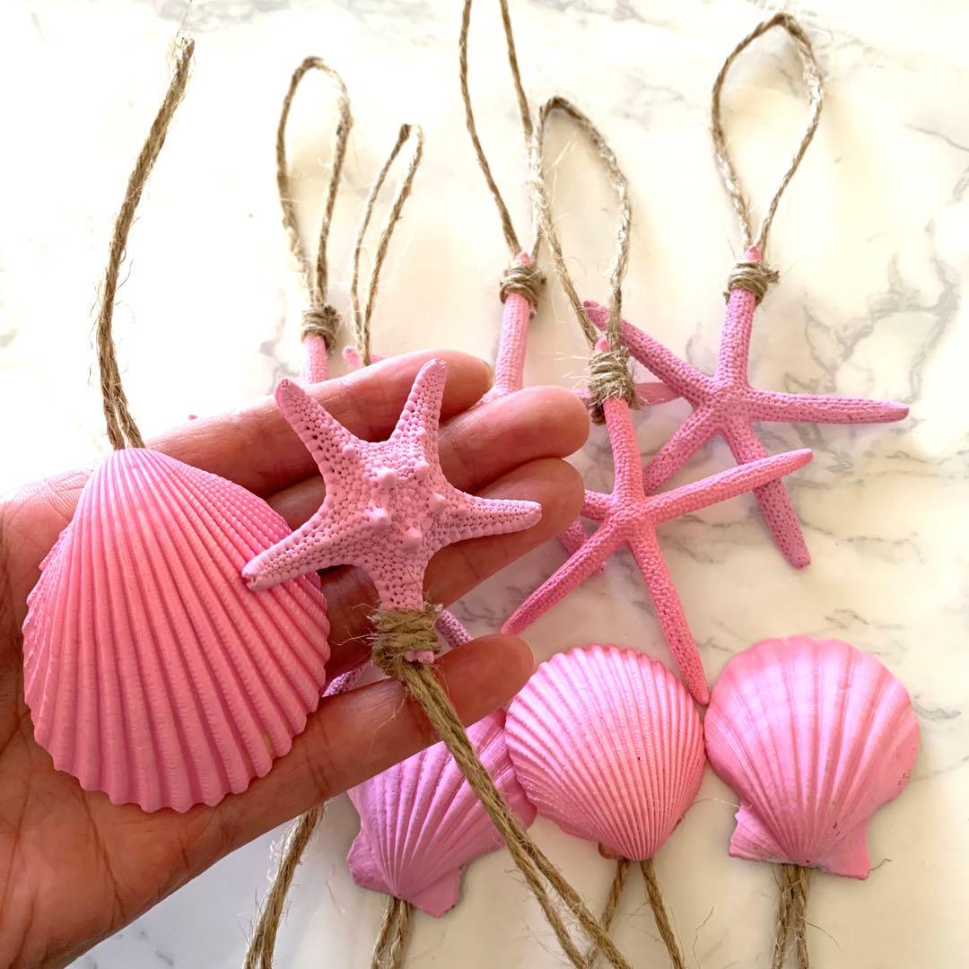 貝殻　クリスマス　リース　オーナメント　飾り　流木　ガーランド　ハワイ　ピンク