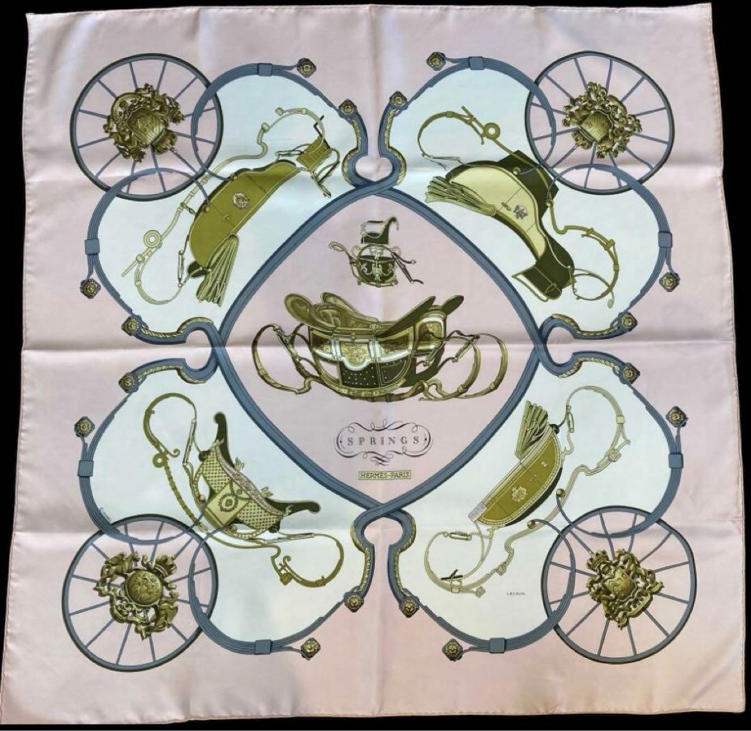 【3104】エルメス90　シルク100％スカーフ　ピンク・スプリング