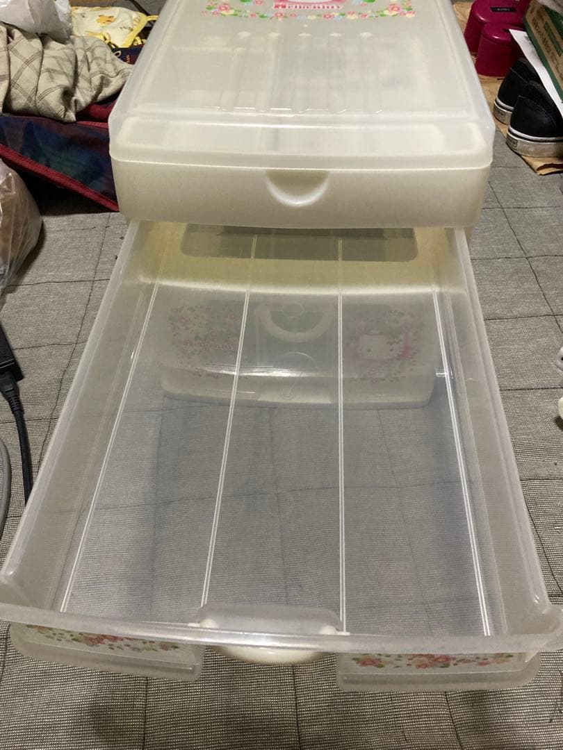 ハローキティーフラワー柄 クリア収納ボックス