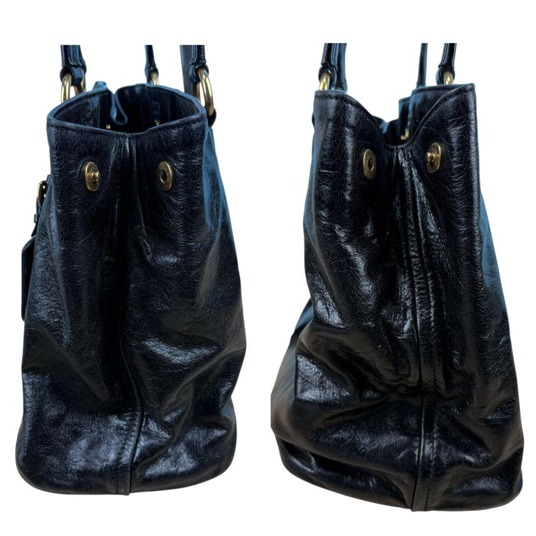 【Gカード付き】PRADA プラダ レザー トートバッグ 黒 ロゴ BR4414