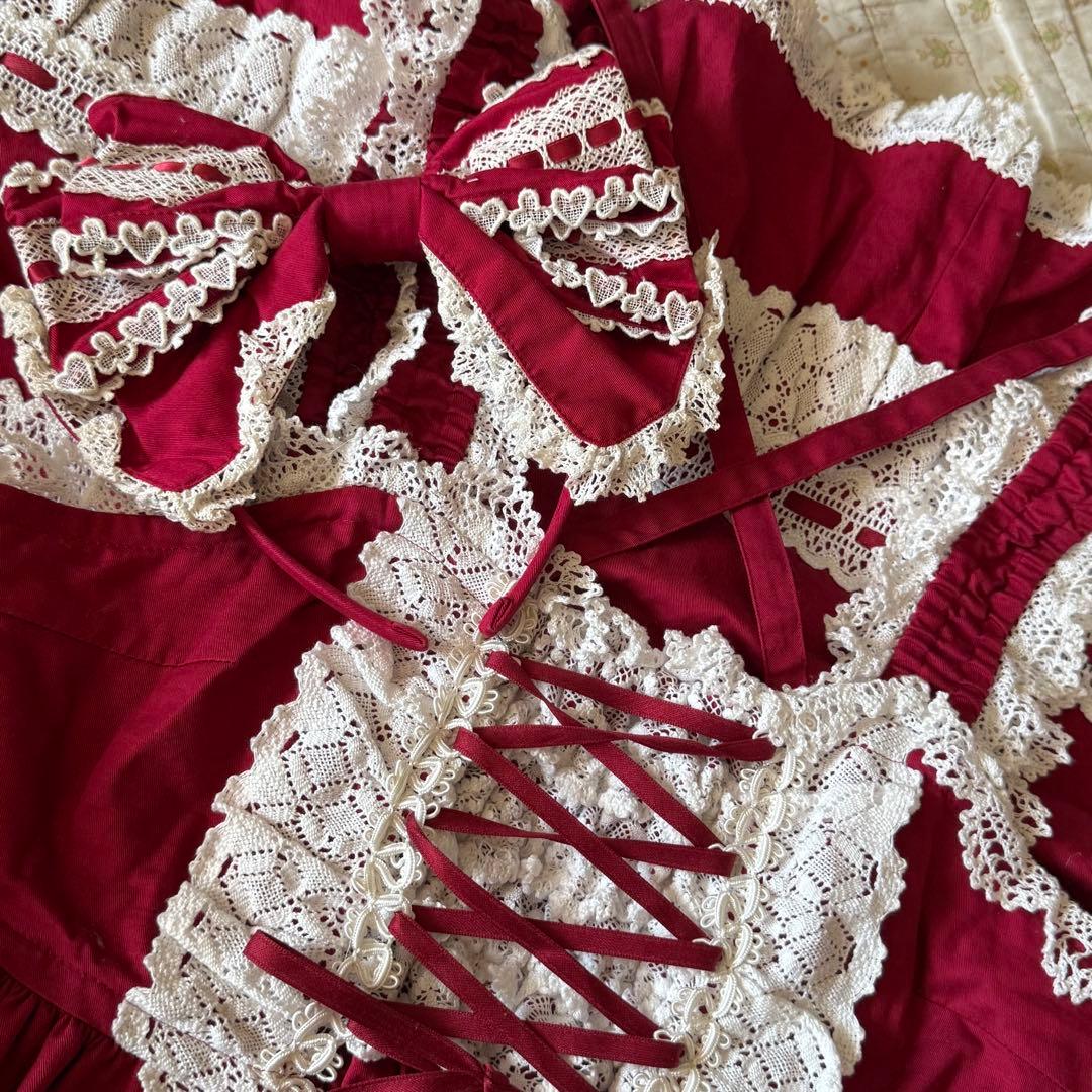 ベビードールジャンパースカート＆カチューシャ　エンジ　セット