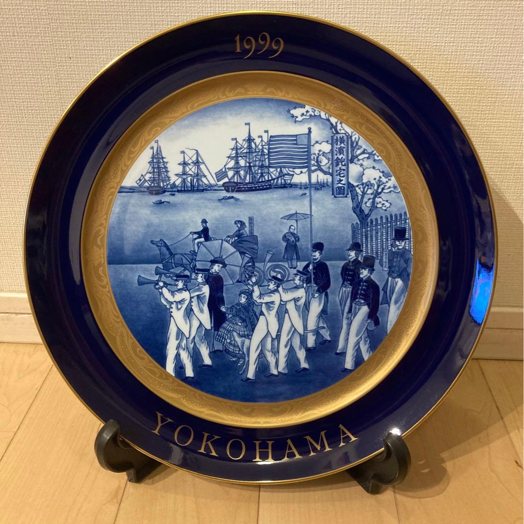 横濱増田窯 ヨコハマイヤープレート 1999年 横浜鈍宅之図 金彩 飾皿