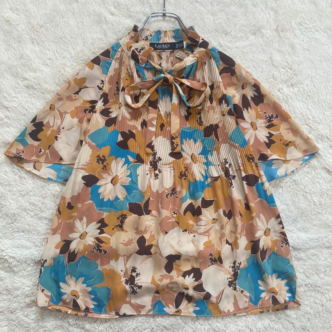未使用級・24SS✨ローレンラルフローレン　ボウタイプリーツブラウス　花柄　S位