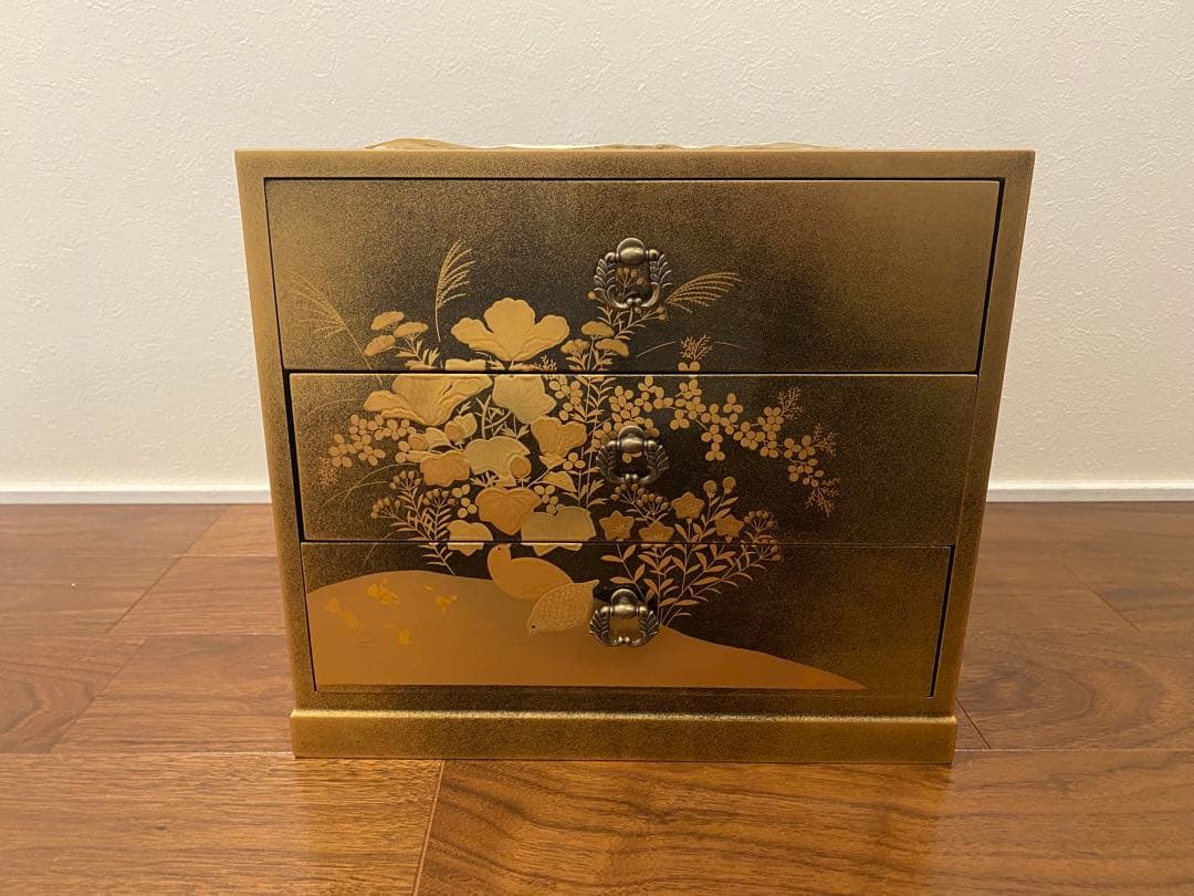 梨地花鳥蒔絵（なしじかちょうまきえ) 三段引き出し収納