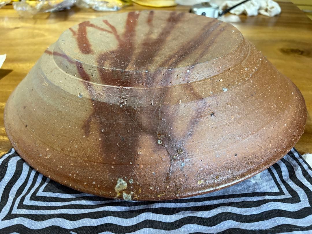 2月12日まで発送不可 備前焼　金重陶陽 陶器皿 約38cm 茶色大皿