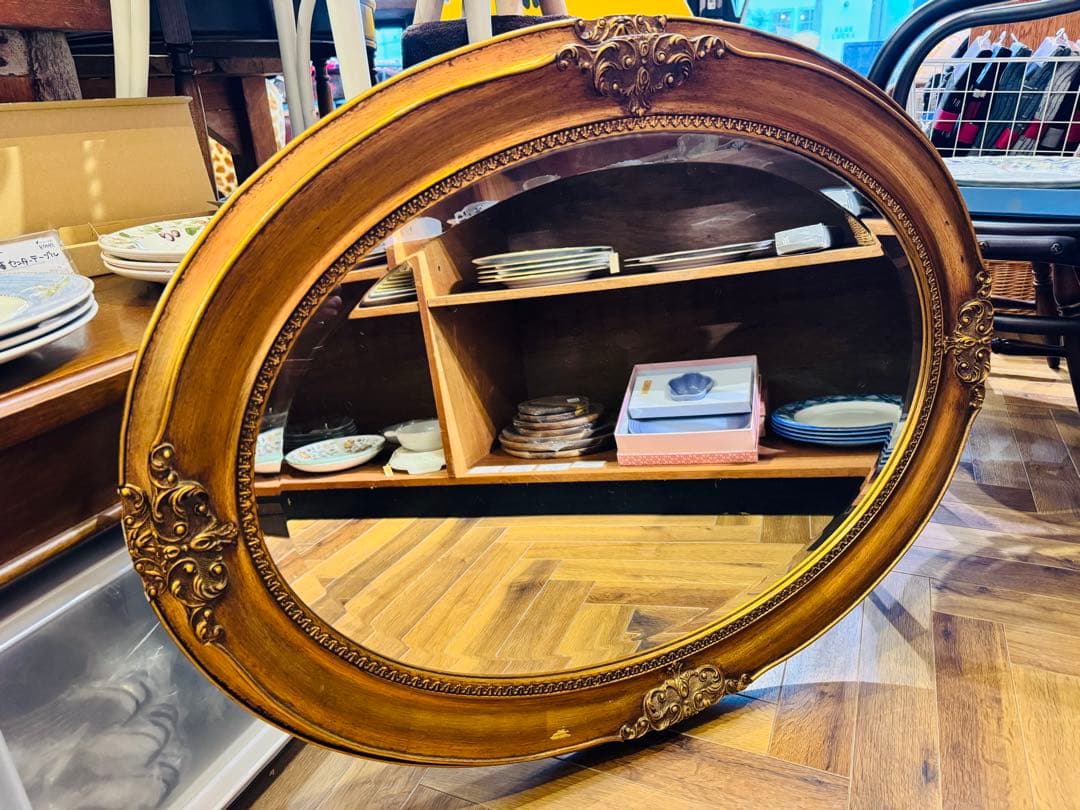 B7015 【イタリア製】ビンテージ ウォールミラー オーバル 大型