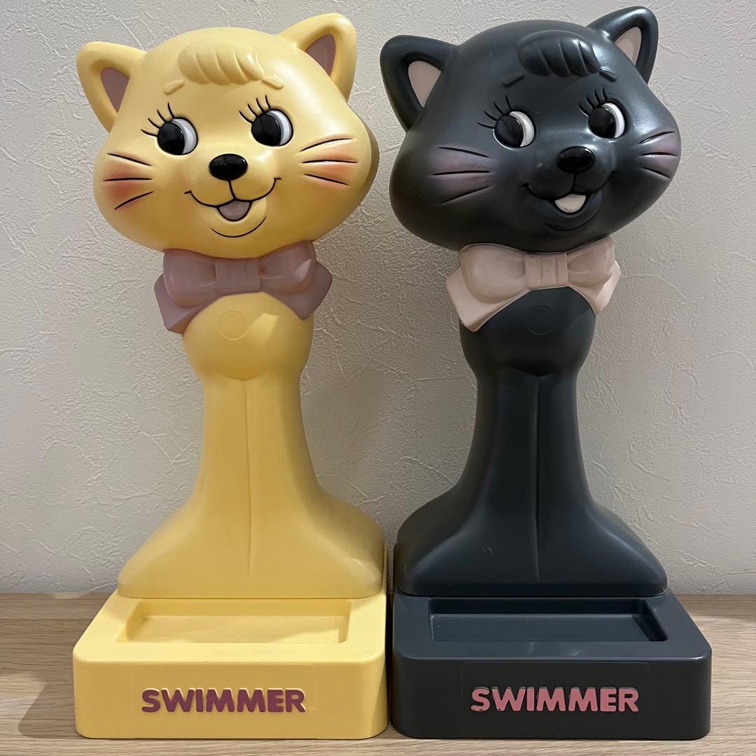 70s 80s SWIMMER 猫の置物 フィギュア ￼2点セット レトロ
