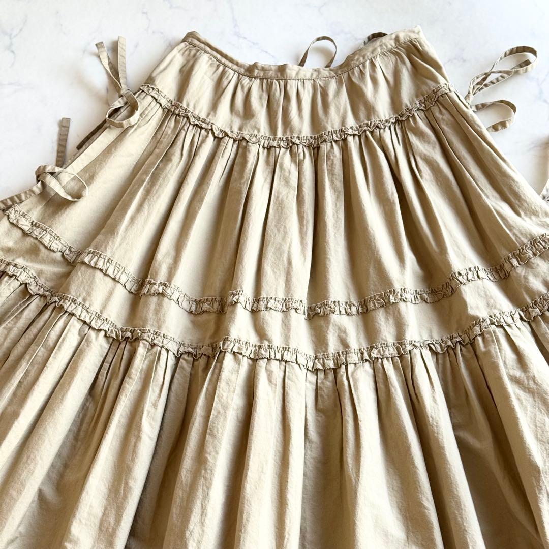 美品 ピンクハウス ティアードスカート マキシ丈 ピコフリル リボン ギャザー