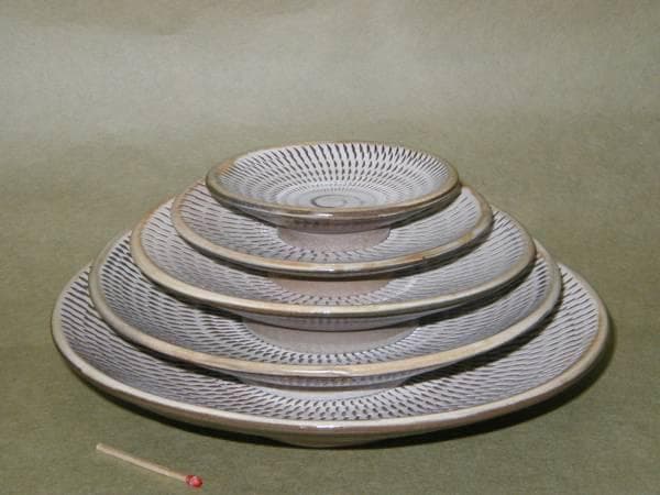 小鹿田焼「丸皿（飛び鉋）３寸～７寸」５枚組【 送料確認用出品 】