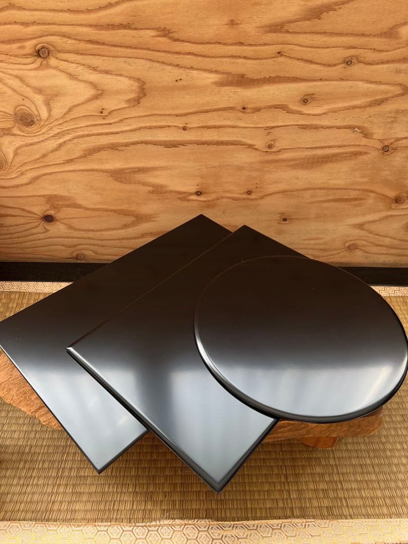 茶器／茶道具薄板（花入用敷板・花台）本漆三枚組敷板 （矢筈・角蛤・丸蛤)元箱付