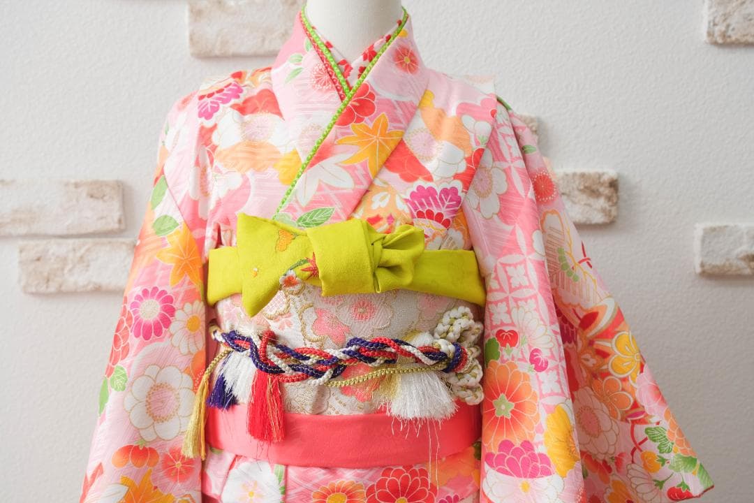 七五三女の子　七歳　花柄 桃色着物