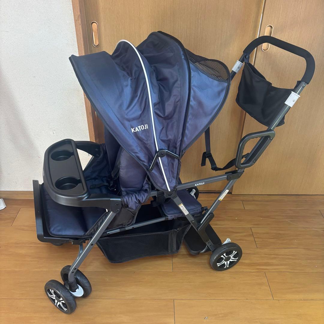 【美品】カトージ　2人でゴー 縦型 スリム 2人乗り 人気ベビーカー ネイビー