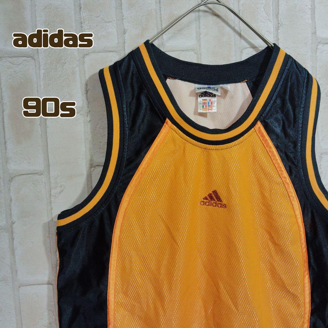 アディダス　adidas　90s　タンクトップ　ノースリーブ　オレンジ　センター