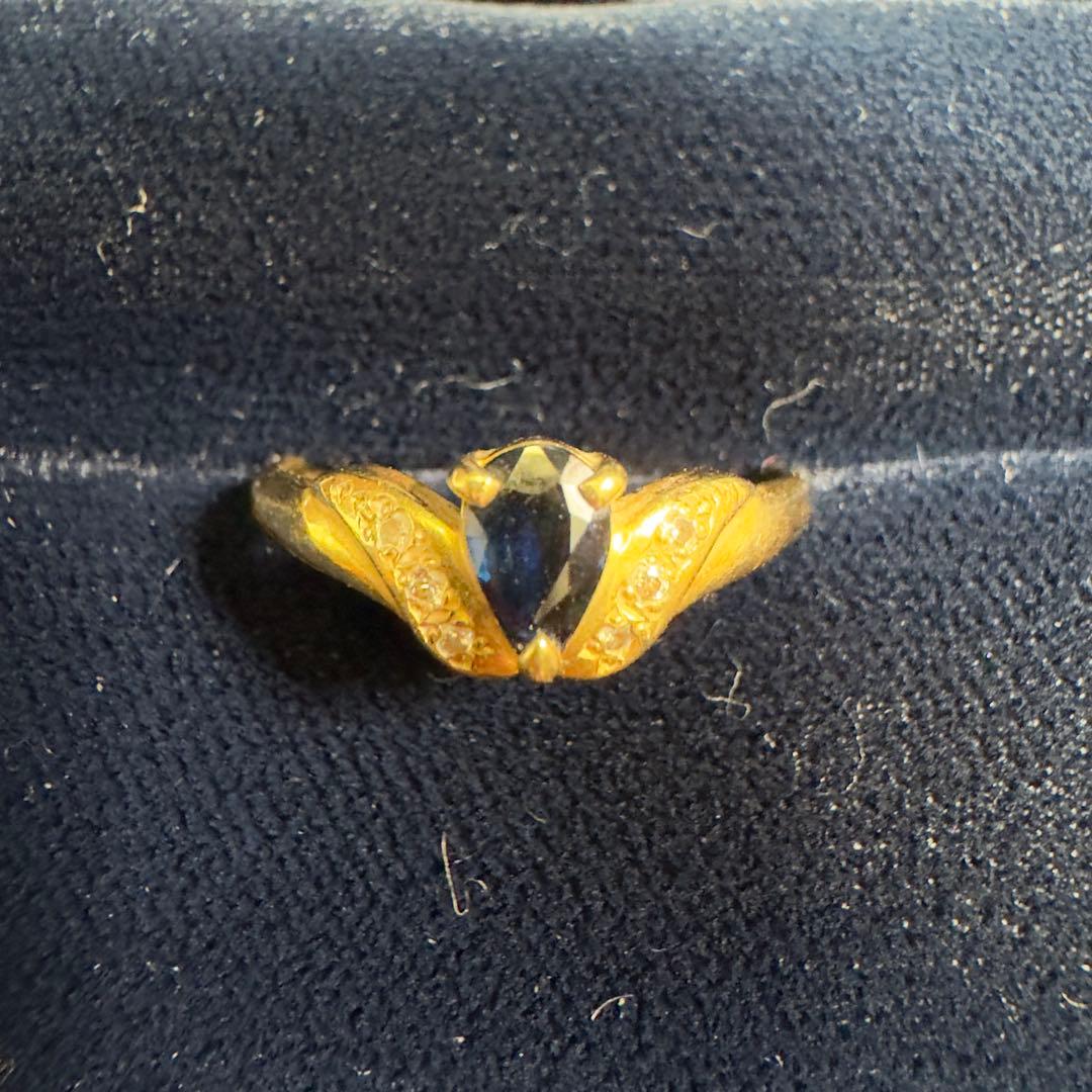 18金リング　ダイヤ(0.05ct) サファイア(0.47ct)2.2g 22号