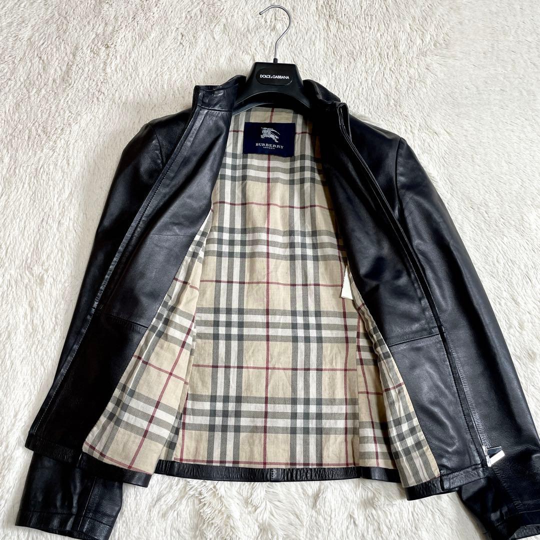 美品 BURBERRY 比翼バーバリー ノバチェック シングル レザージャケット