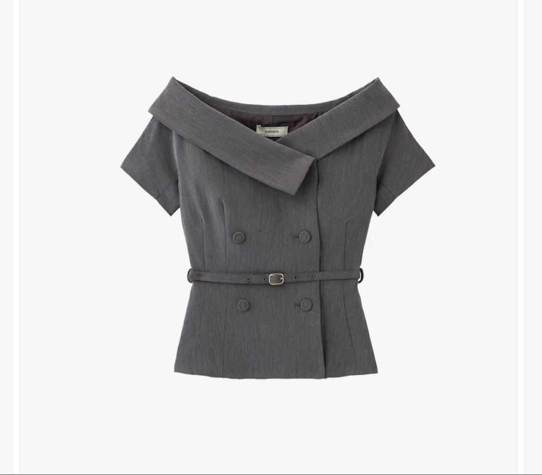 polaura ポローラ　オフショルカラーボタンダブルジャケット　グレー