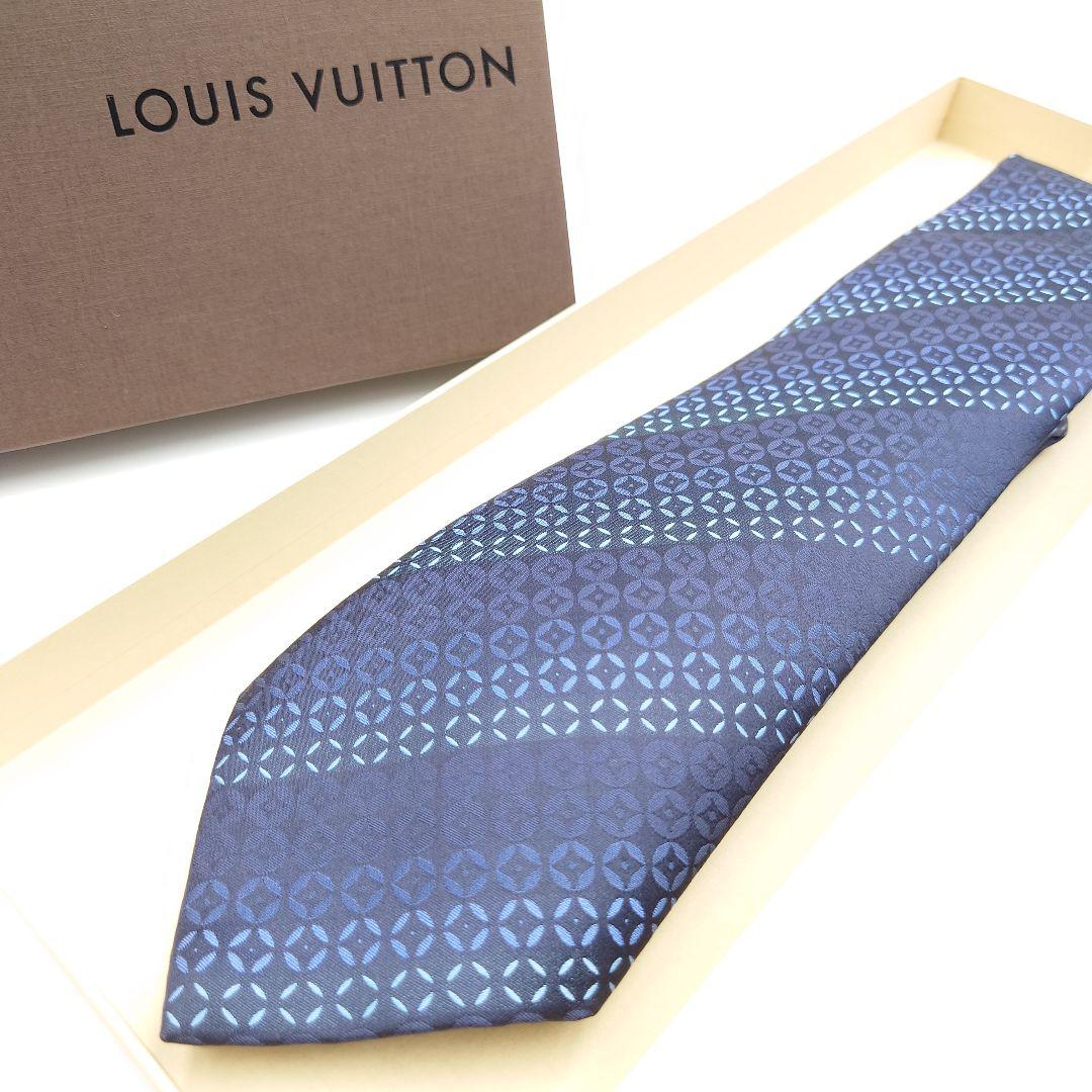 美品 箱付き　LOUIS VUITTON ネクタイ モノグラム 青　シルク