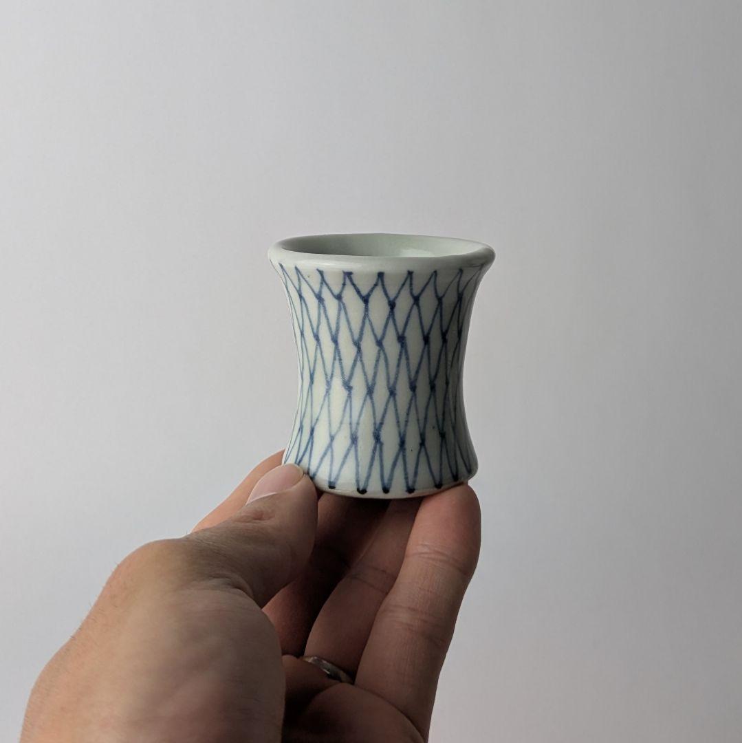 古伊万里 染付 網目文 蓋置 共箱 茶道具 伊万里 骨董 古美術