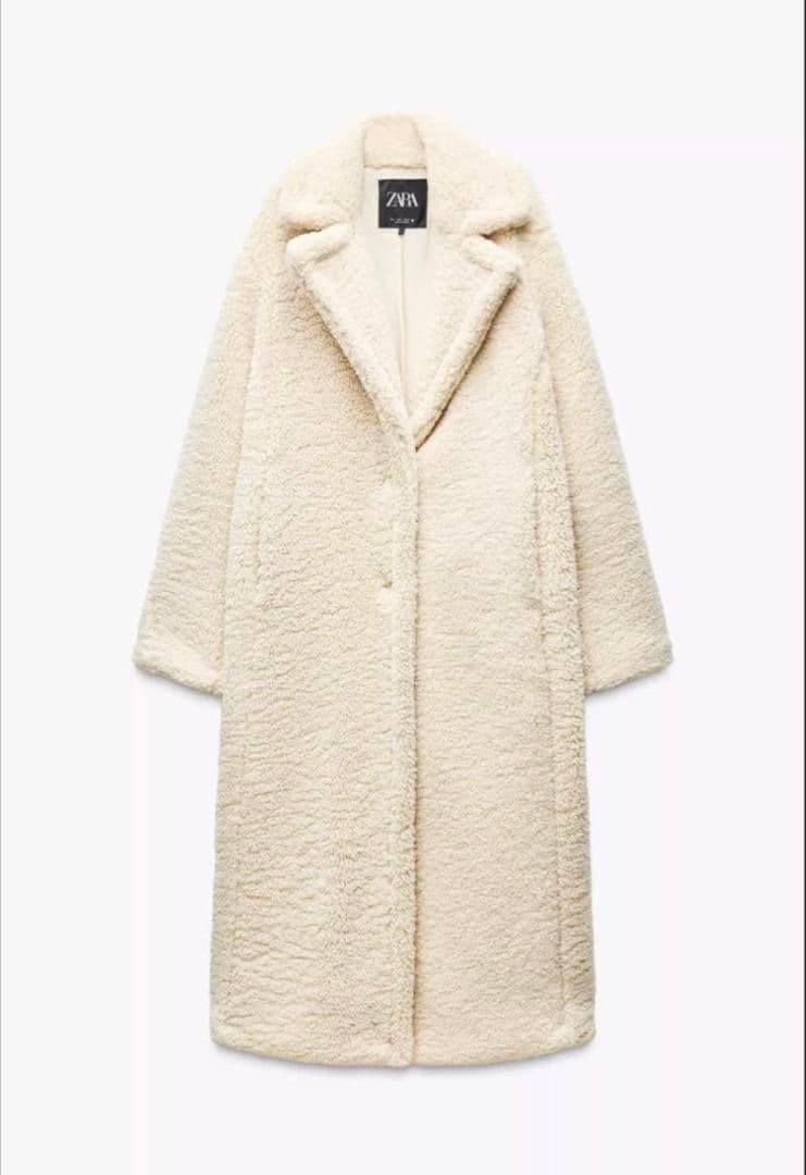 【新品未使用品タグ付き】ZARAアイボリー ボア ロングコート テディベアS